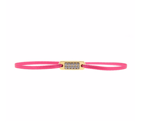 Bracelet Fushia mini-plaque dorée ornée de Swarovski  - Les interchangeables