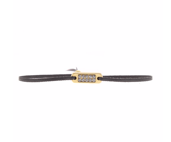 Bracelet Gris Anthracite mini-plaque dorée ornée de Swarovski  - Les interchangeables