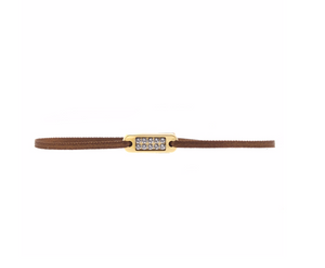Bracelet Marron mini-plaque dorée ornée de Swarovski  - Les interchangeables