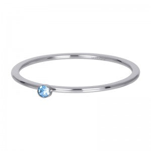 Bague anneau couvrant " Solitaire " pierre Bleue clair en acier Argenté  - Ixxxi